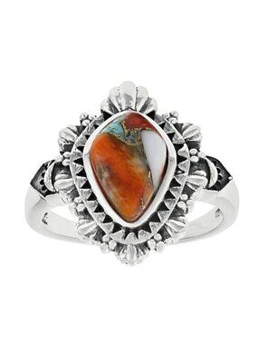 Spiny Oyster Shell And Turquoise Ring Sterling Silver Size 10